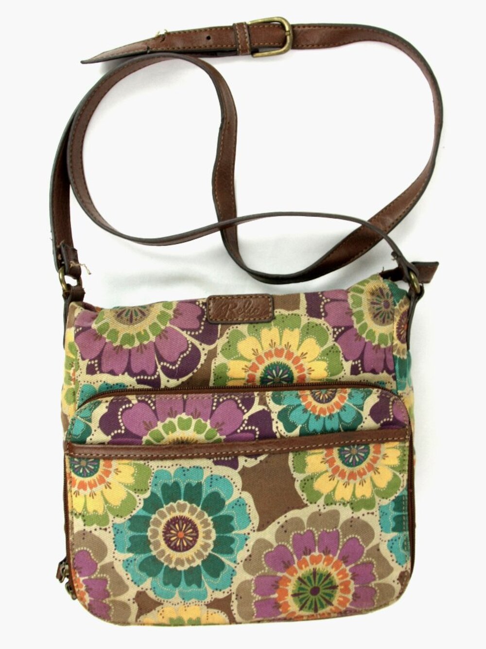 Relic Colorful Floral Canvas Faux Leather Crossbody Bag Purse Pocketbook